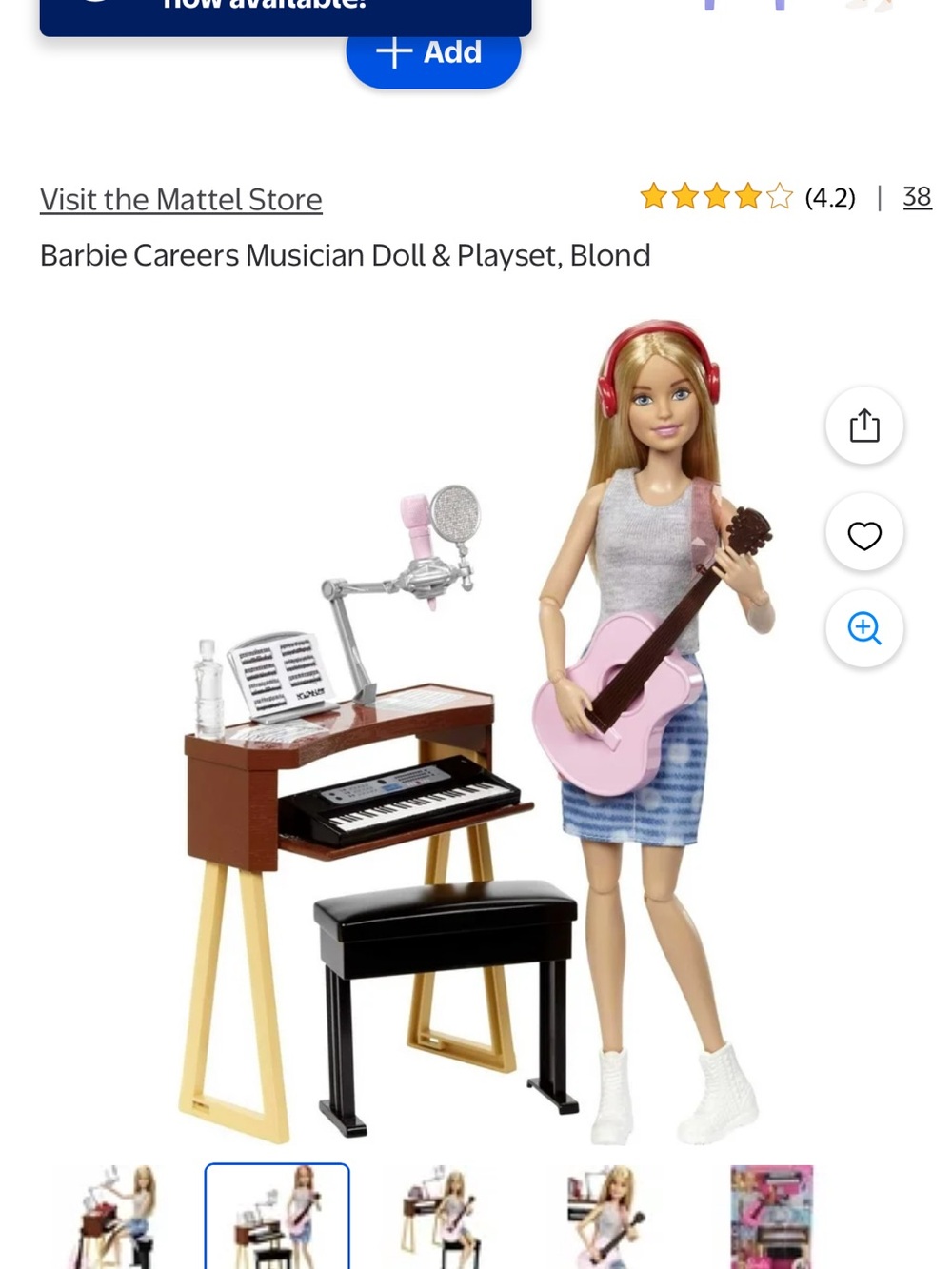 Mattel Barbie Blonde Musician Doll with Pink Guitar and Silver Top - Picture 2 of 4